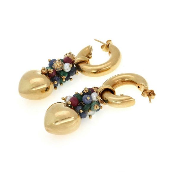 13ct Ruby Emerald Sapphire Pearls 18k Gold Hearts - Picture 3 of 4